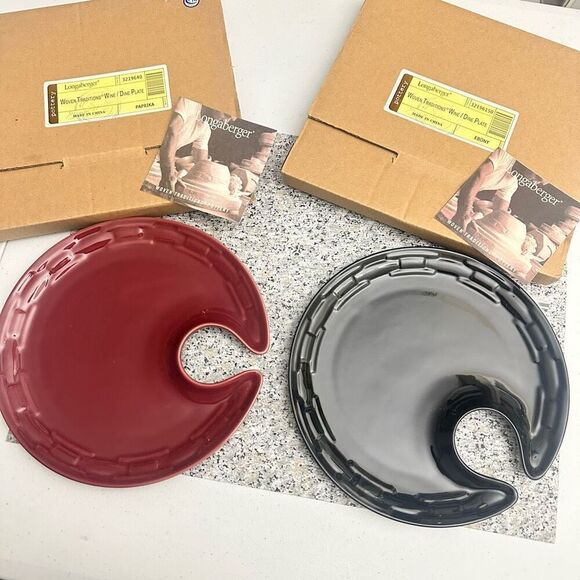 LONGABERGER Woven Traditions Wine‎ Dine Plates 2 Piece Paprika and Ebony NEW - Picture 1 of 6